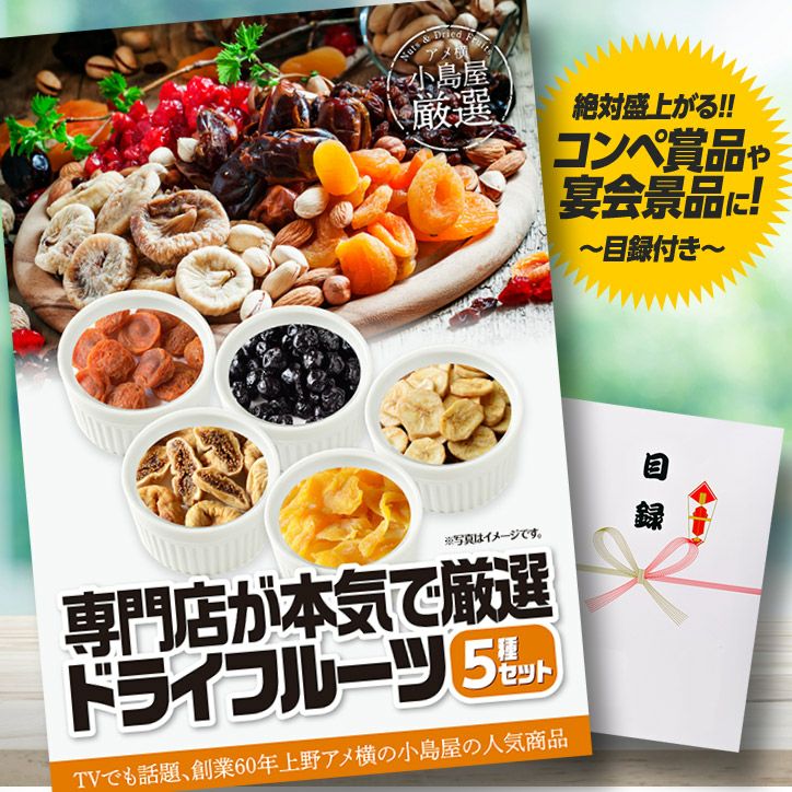 パネル付き目録 上野  小島屋 専門店が本気で厳選 ドライフルーツ5種セット （A16）1
