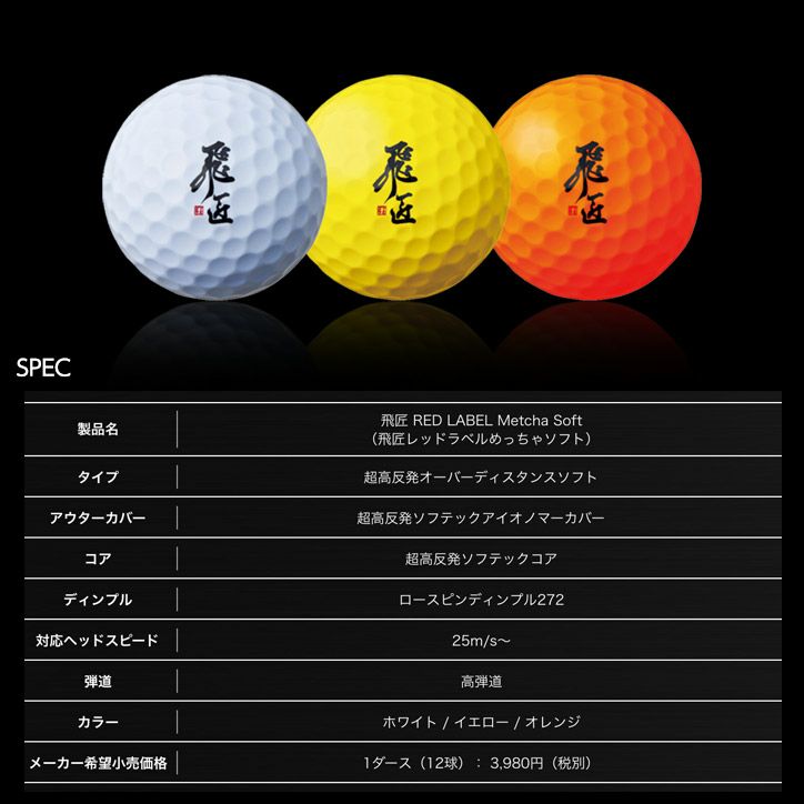飛匠 レッドラベル  めっちゃソフト ゴルフボール 超高反発 非公認球5