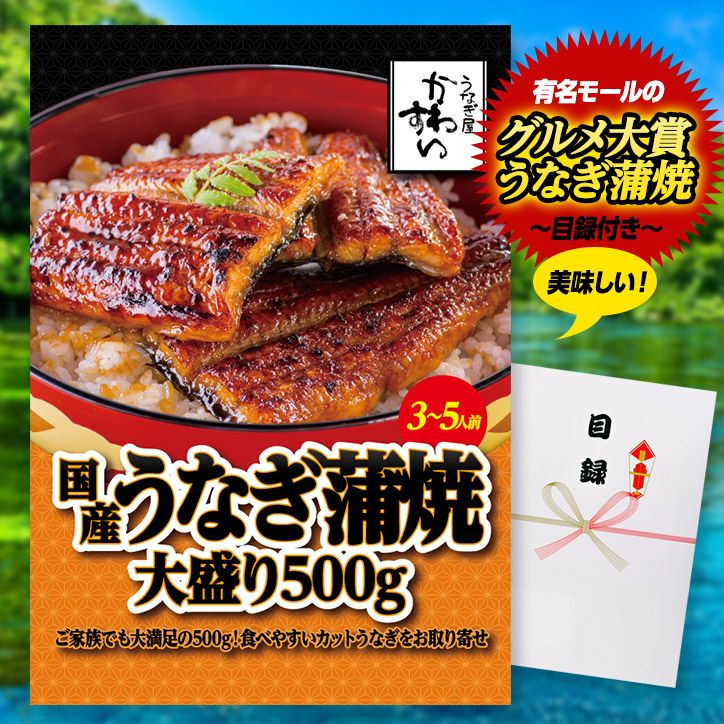 パネル付き目録 かわすい 国産うなぎ蒲焼 大盛500g （A36） スプーングルメ1