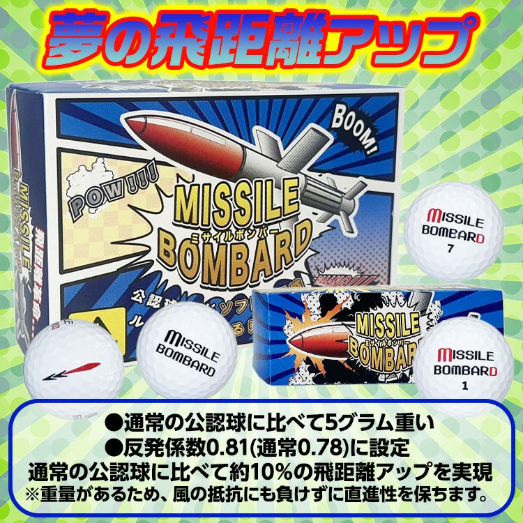 飛びを追求した非公認球 ミサイルボンバー ゴルフボール（6個入り） レザックス